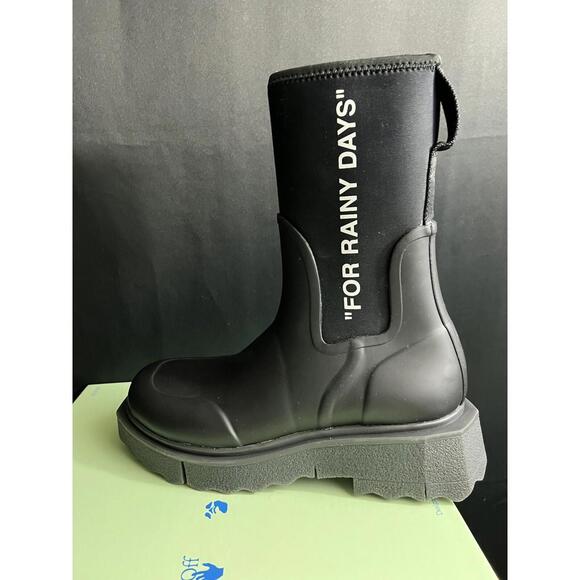 NWB VIRGIL ABLOH Off-White WOMENS SPONGE BLACK RUBBER RAIN BOOTS US SZ 10/EUR 40